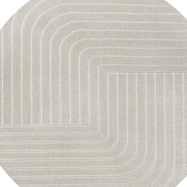 HomeRoots 5' Ivory and Cream Striped Round Area Rug for Indoor/Outdoor Use - Modern, Durable, Easy Care Style 704052