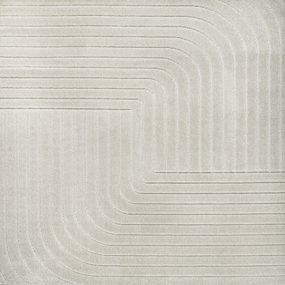 HomeRoots 5' Ivory and Cream Striped Square Area Rug – Modern Indoor/Outdoor Decor with High-Low Texture 704053