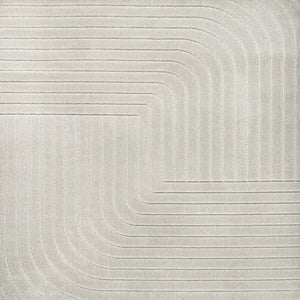 HomeRoots 5' Ivory and Cream Striped Square Area Rug – Modern Indoor/Outdoor Decor with High-Low Texture 704053