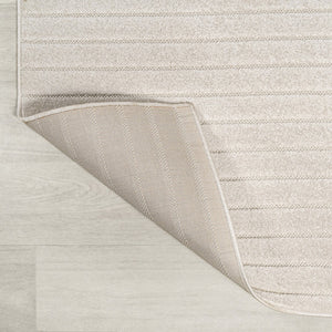 HomeRoots 5' Ivory and Cream Striped Square Area Rug – Modern Indoor/Outdoor Decor with High-Low Texture 704053