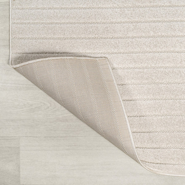 HomeRoots 5' Ivory and Cream Striped Square Area Rug – Modern Indoor/Outdoor Decor with High-Low Texture 704053