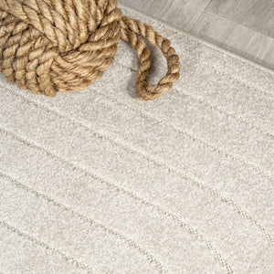 HomeRoots 5' Ivory and Cream Striped Square Area Rug – Modern Indoor/Outdoor Decor with High-Low Texture 704053