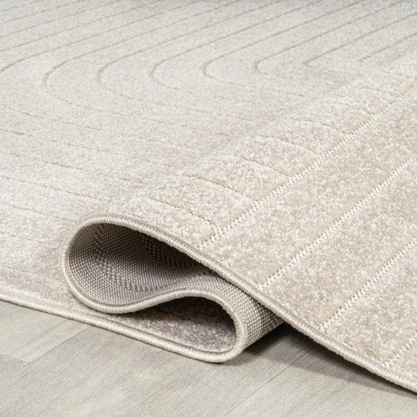 HomeRoots 5' Ivory and Cream Striped Square Area Rug – Modern Indoor/Outdoor Decor with High-Low Texture 704053
