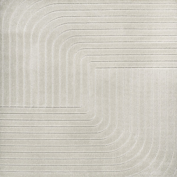 HomeRoots 6' Stylish Ivory & Cream Square Striped Rug - Versatile Indoor/Outdoor Decor for Modern Spaces 704056