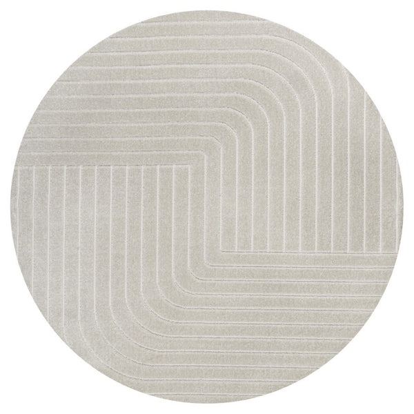 HomeRoots 8' Ivory and Cream Striped Round Area Rug - Durable, Easy-Care Indoor/Outdoor Accent for Any Space 704059