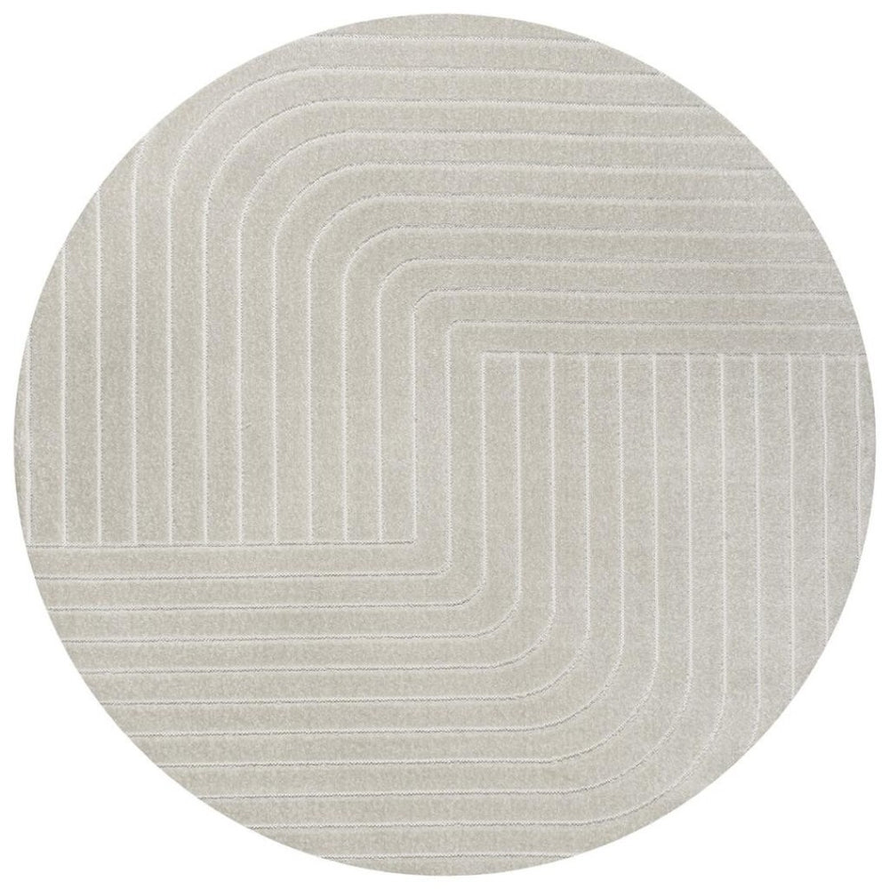 HomeRoots 8' Ivory and Cream Striped Round Area Rug - Durable, Easy-Care Indoor/Outdoor Accent for Any Space 704059