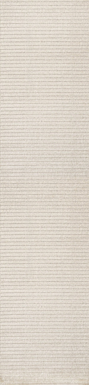 HomeRoots 10' Ivory and Cream Striped Runner Rug – Stylish Indoor/Outdoor Low-Profile Design for High Traffic Areas 704068