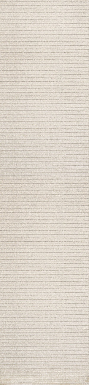 HomeRoots 10' Ivory and Cream Striped Runner Rug – Stylish Indoor/Outdoor Low-Profile Design for High Traffic Areas 704068