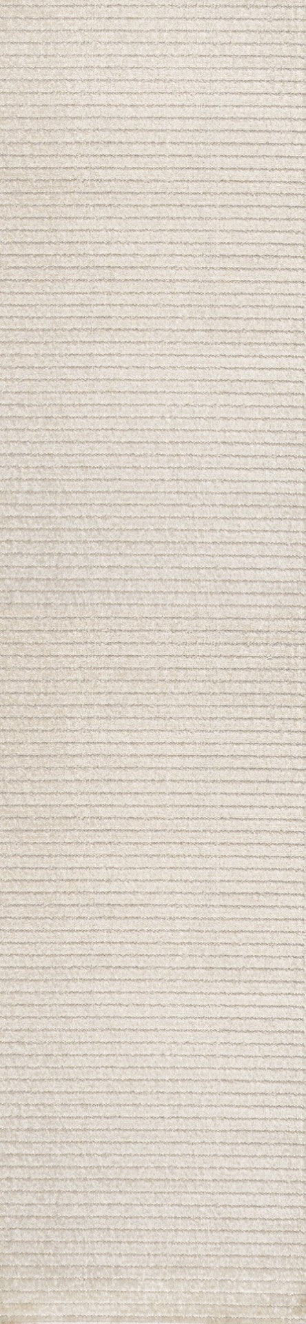 HomeRoots 10' Ivory and Cream Striped Runner Rug – Stylish Indoor/Outdoor Low-Profile Design for High Traffic Areas 704068