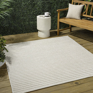 HomeRoots 5' Ivory and Cream Square Striped Area Rug – Versatile Indoor/Outdoor Decor with Modern Style & Durability 704070