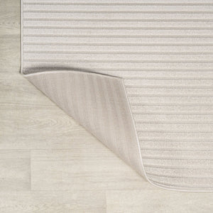 HomeRoots 5' Ivory and Cream Square Striped Area Rug – Versatile Indoor/Outdoor Decor with Modern Style & Durability 704070