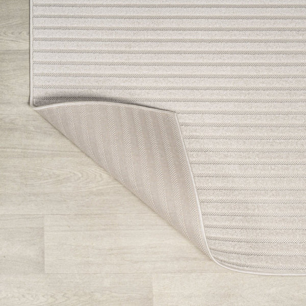 HomeRoots 5' Ivory and Cream Square Striped Area Rug – Versatile Indoor/Outdoor Decor with Modern Style & Durability 704070