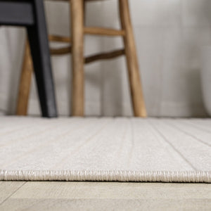 HomeRoots 5' Ivory and Cream Square Striped Area Rug – Versatile Indoor/Outdoor Decor with Modern Style & Durability 704070