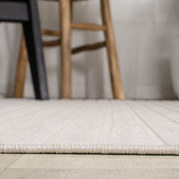 HomeRoots 5' Ivory and Cream Square Striped Area Rug – Versatile Indoor/Outdoor Decor with Modern Style & Durability 704070