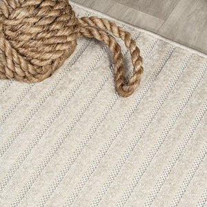 HomeRoots 5' Ivory and Cream Square Striped Area Rug – Versatile Indoor/Outdoor Decor with Modern Style & Durability 704070