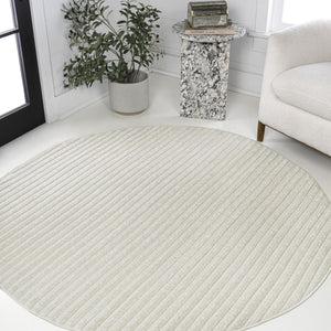 HomeRoots 6' Ivory and Cream Round Striped Area Rug - Versatile Indoor/Outdoor Design for All Spaces 704072