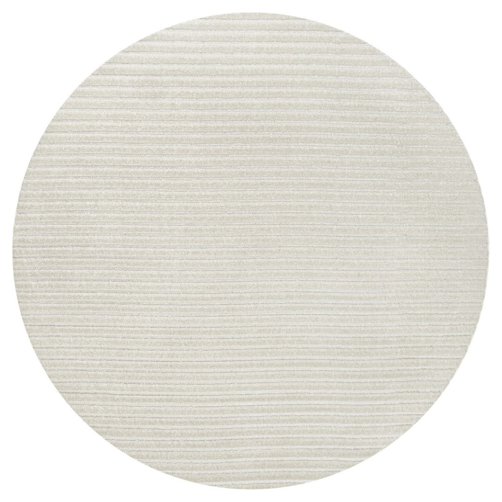 HomeRoots 6' Ivory and Cream Round Striped Area Rug - Versatile Indoor/Outdoor Design for All Spaces 704072