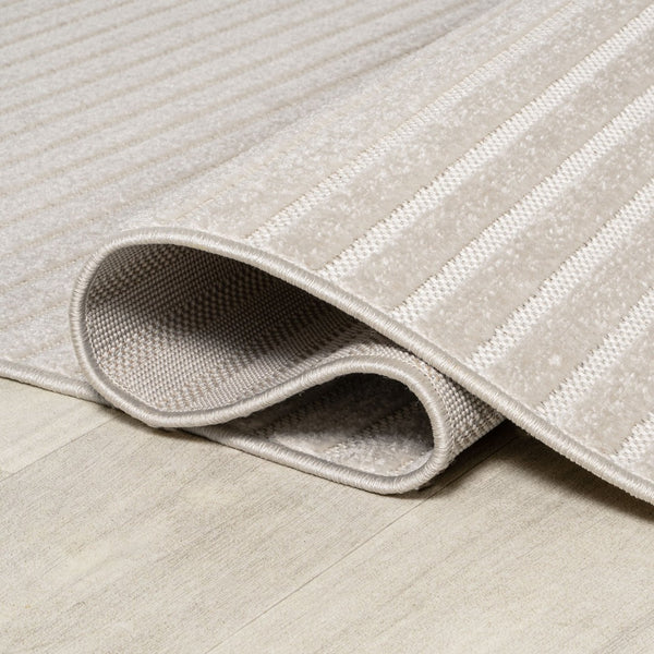 HomeRoots 7' Striped Ivory and Cream Square Area Rug - Stylish Indoor/Outdoor Comfort for Modern Spaces 704075