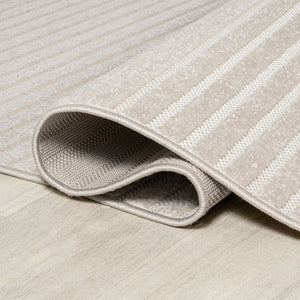 HomeRoots 9' Chic Ivory and Cream Striped Square Area Rug - Durable, Modern Design for Indoor and Outdoor Use 704080