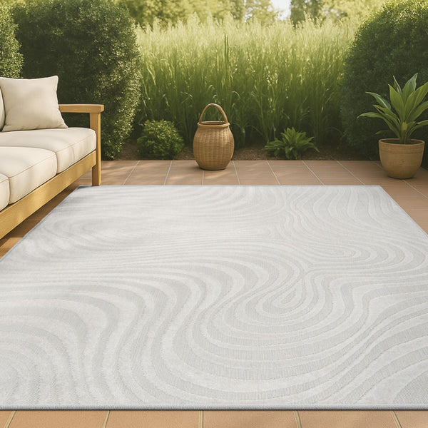 HomeRoots 10' Cream and Ivory Abstract Area Rug – Durable Indoor/Outdoor Design with Modern High-Low Texture 704082