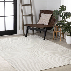 HomeRoots 10' Cream and Ivory Abstract Area Rug – Durable Indoor/Outdoor Design with Modern High-Low Texture 704082