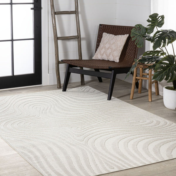 HomeRoots 10' Cream and Ivory Abstract Area Rug – Durable Indoor/Outdoor Design with Modern High-Low Texture 704082