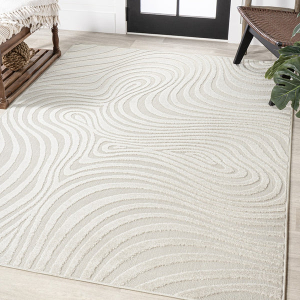 HomeRoots 12' Contemporary Cream and Ivory Abstract Area Rug - Indoor/Outdoor Durable Design for Every Space 704083