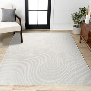 HomeRoots 12' x 18' Cream and Ivory Abstract Area Rug - Durable Indoor/Outdoor Design for Modern Spaces 704084