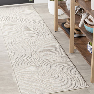 HomeRoots 10' Cream and Ivory Abstract Runner Rug - Versatile Indoor/Outdoor Rug for Hallways & Patios 704085
