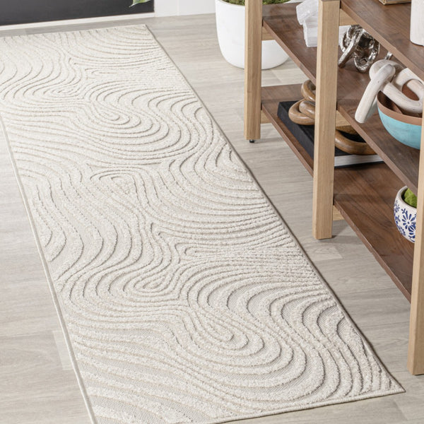 HomeRoots 10' Cream and Ivory Abstract Runner Rug - Versatile Indoor/Outdoor Rug for Hallways & Patios 704085