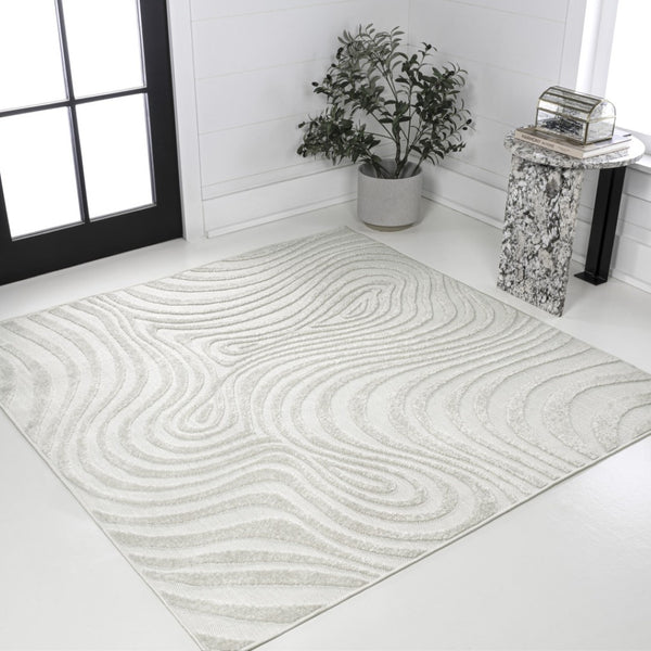 HomeRoots 5' Cream and Ivory Abstract Geometric Square Area Rug - Stylish Indoor/Outdoor Décor Choice! 704087