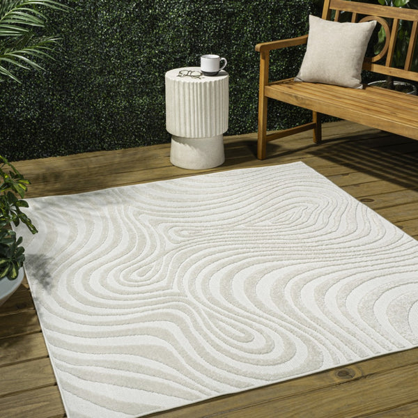 HomeRoots 5' Cream and Ivory Abstract Geometric Square Area Rug - Stylish Indoor/Outdoor Décor Choice! 704087