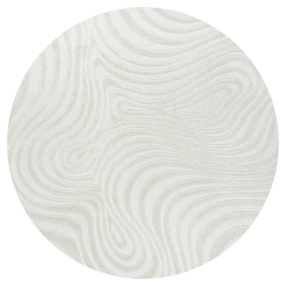 HomeRoots 7' Cream and Ivory Round Abstract Rug - Durable Indoor/Outdoor Design for Modern Spaces & Easy Care 704091
