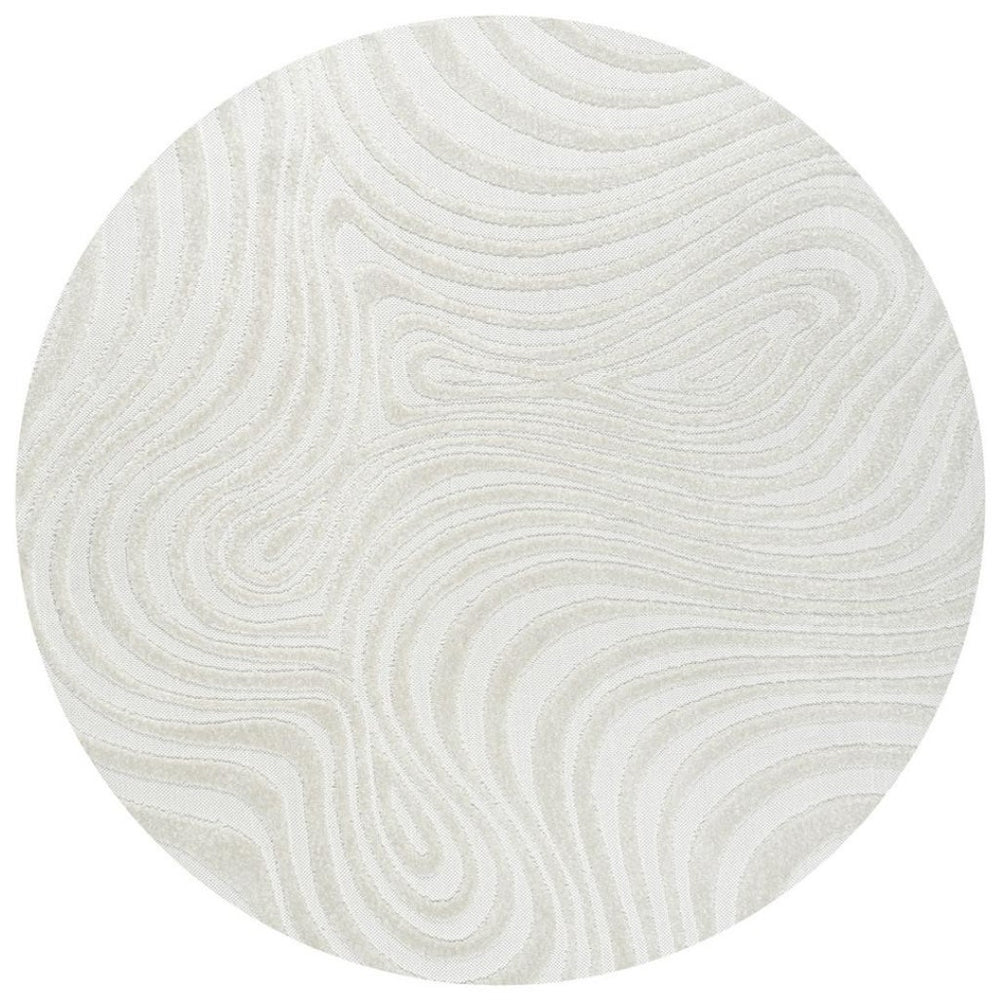 HomeRoots 7' Cream and Ivory Round Abstract Rug - Durable Indoor/Outdoor Design for Modern Spaces & Easy Care 704091