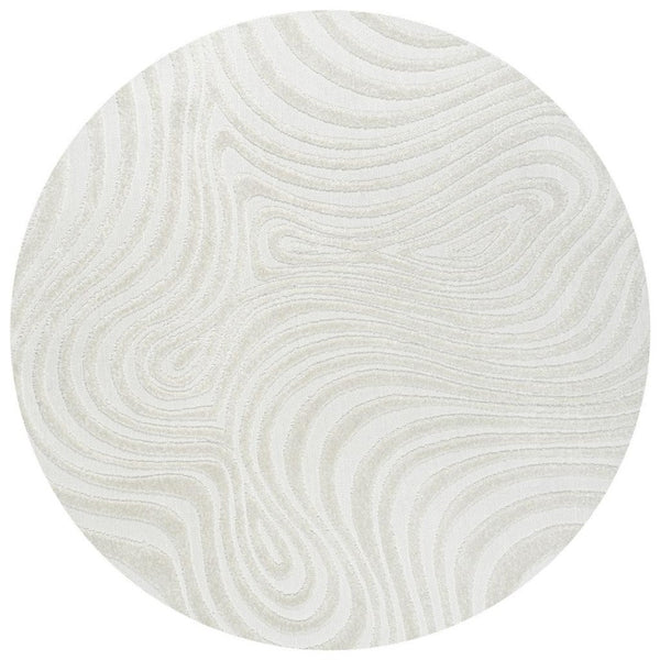 HomeRoots 7' Cream and Ivory Round Abstract Rug - Durable Indoor/Outdoor Design for Modern Spaces & Easy Care 704091