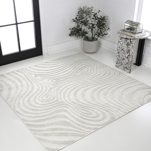 HomeRoots 7' Cream and Ivory Abstract Square Area Rug - Modern Geometric Design for Indoor & Outdoor Spaces 704092