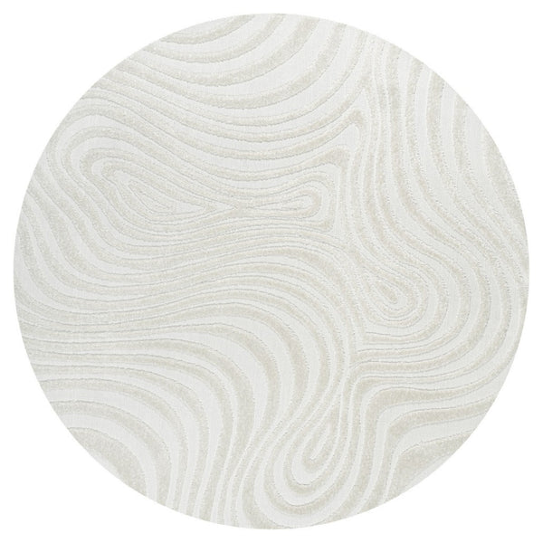 HomeRoots 8' Cream And Ivory Round Area Rug - Modern Abstract Design for Indoor-Outdoor Spaces, Durable Style 704093