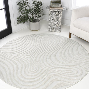 HomeRoots 8' Cream And Ivory Round Area Rug - Modern Abstract Design for Indoor-Outdoor Spaces, Durable Style 704093
