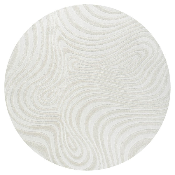 HomeRoots 8' Cream And Ivory Round Area Rug - Modern Abstract Design for Indoor-Outdoor Spaces, Durable Style 704093