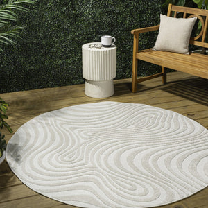 HomeRoots 8' Cream And Ivory Round Area Rug - Modern Abstract Design for Indoor-Outdoor Spaces, Durable Style 704093
