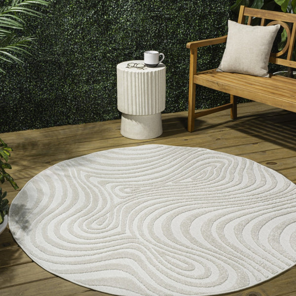 HomeRoots 8' Cream And Ivory Round Area Rug - Modern Abstract Design for Indoor-Outdoor Spaces, Durable Style 704093