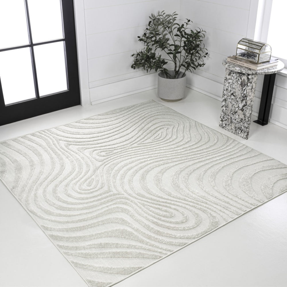 HomeRoots 8' Cream and Ivory Square Abstract Area Rug for Indoor/Outdoor Use - Modern Geometric Design, Easy Care 704094