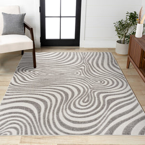 HomeRoots 10' Gray and Ivory Abstract Area Rug - Durable Indoor/Outdoor Design for Modern Spaces and Comfort 704099