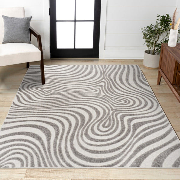 HomeRoots 10' Gray and Ivory Abstract Area Rug - Durable Indoor/Outdoor Design for Modern Spaces and Comfort 704099