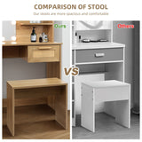 English Elm Vanity Desk Set Stool & Dressing Table With Led Lighting Mirror Drawer and Compartments Modern Wood Cosmetic Table Chest Of Drawers Nature Color