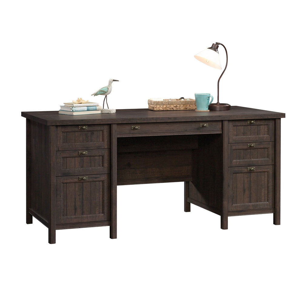 English Elm Executive Desk - Warm Brown Finish With Ample Storage, Cable Management & Durable Design For Home Office B356P402585