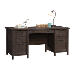 English Elm Executive Desk - Warm Brown Finish With Ample Storage, Cable Management & Durable Design For Home Office B356P402585