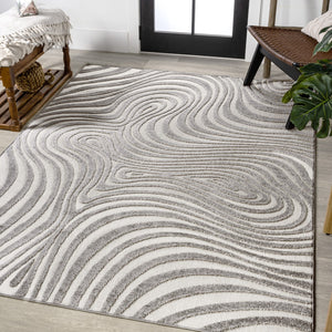 HomeRoots 12' x 15' Gray Ivory Abstract Area Rug - Durable Indoor/Outdoor Design for Stylish High-Traffic Spaces 704100