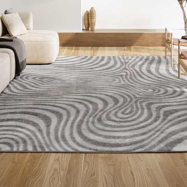 HomeRoots 12' X 18' Gray and Ivory Abstract Area Rug - Durable Indoor/Outdoor Design for Modern Spaces! 704101