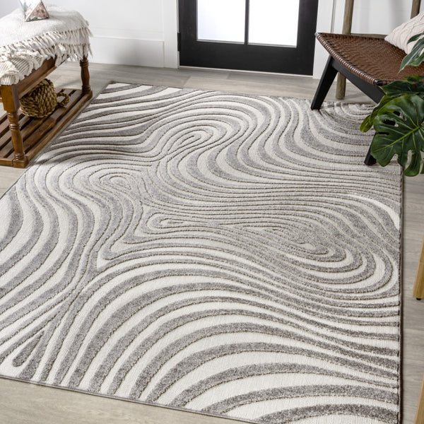 HomeRoots 12' X 18' Gray and Ivory Abstract Area Rug - Durable Indoor/Outdoor Design for Modern Spaces! 704101